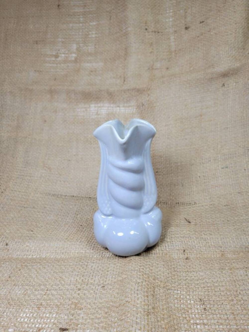 Vintage Niloak Pottery Winged Victory Twist Bud Vase 1940s WWII Blue Art Ceramic
